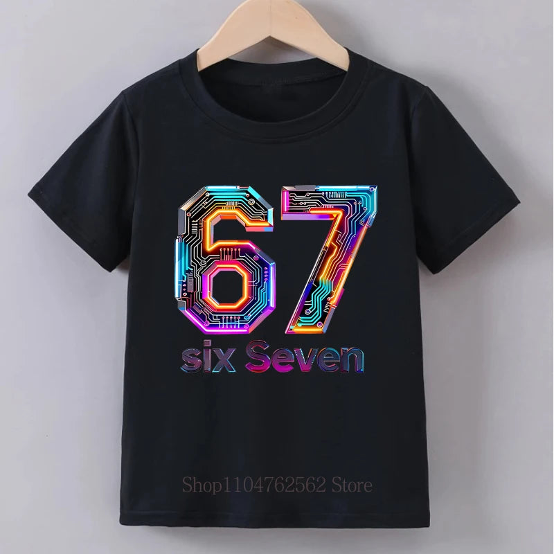 Children's Clothing Six Seven Print T-shirt Summer Girls Boys Punk Casual Fashion Tops Kids Colorful O-Neck Short Sleeve T-shirt
