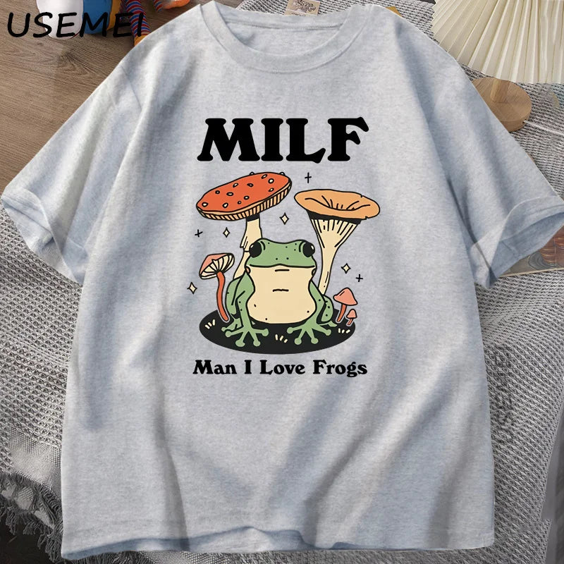 Retro Frog Tshirt Funny MILF Froggy T Shirt Cottagecore Froggy T-shirt Toad Frog Lover Tees Man Clothing Tees Short Sleeve