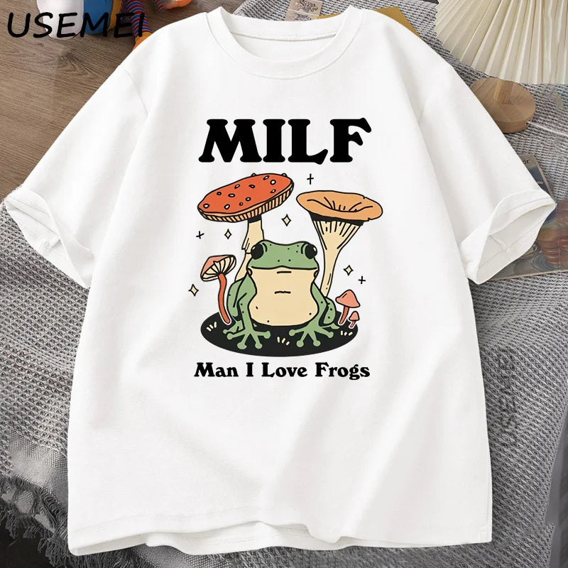 Retro Frog Tshirt Funny MILF Froggy T Shirt Cottagecore Froggy T-shirt Toad Frog Lover Tees Man Clothing Tees Short Sleeve