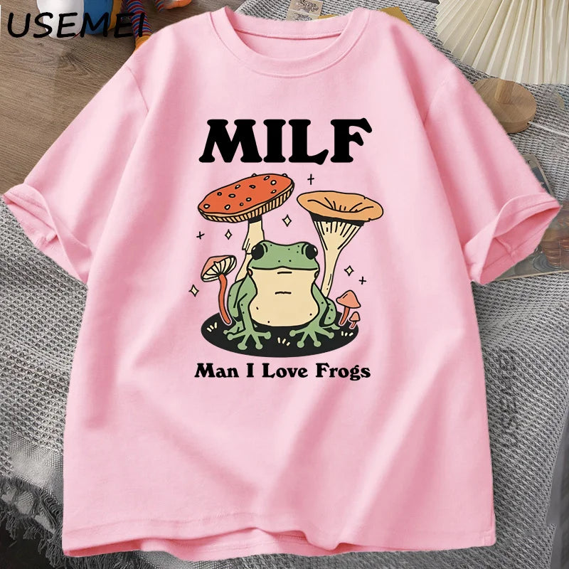 Retro Frog Tshirt Funny MILF Froggy T Shirt Cottagecore Froggy T-shirt Toad Frog Lover Tees Man Clothing Tees Short Sleeve