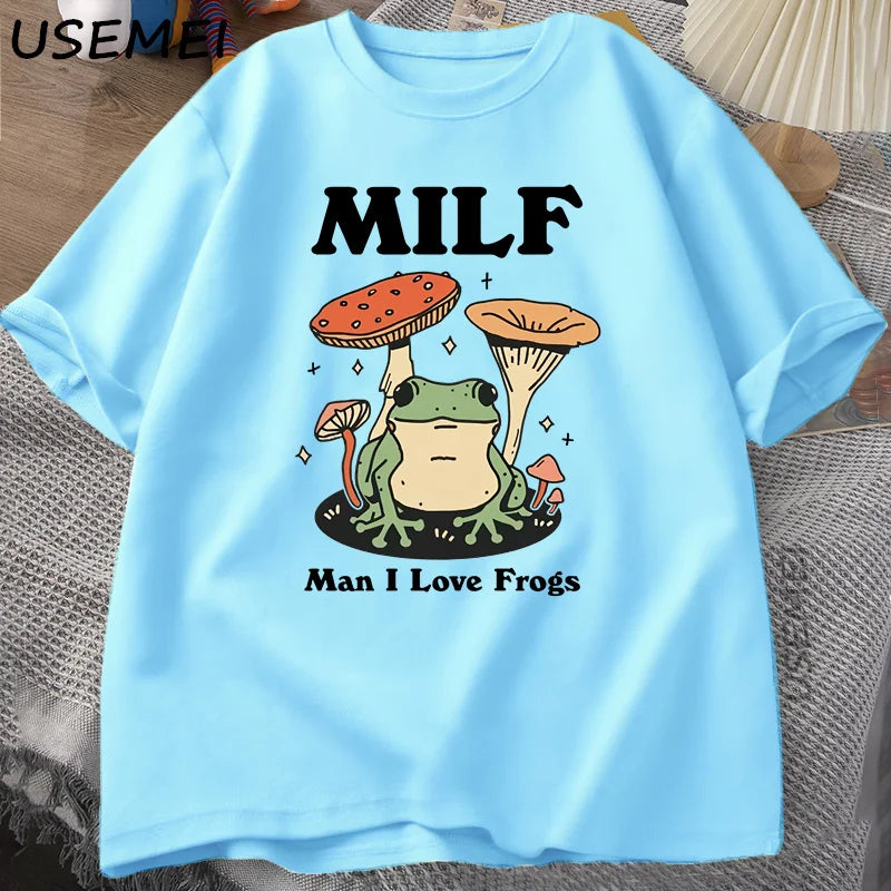 Retro Frog Tshirt Funny MILF Froggy T Shirt Cottagecore Froggy T-shirt Toad Frog Lover Tees Man Clothing Tees Short Sleeve