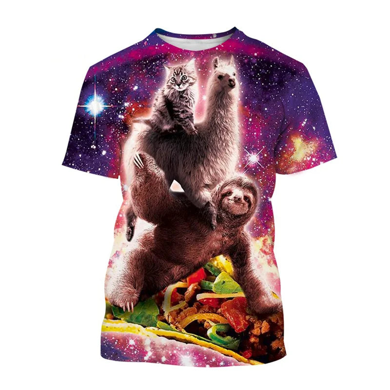 Funny Galaxy Sloth T Shirt For Men Kids Casual Animal Pizza 3d Print T-shirt Streetwear Tops Plus Size Short Sleeve Tee Shirts