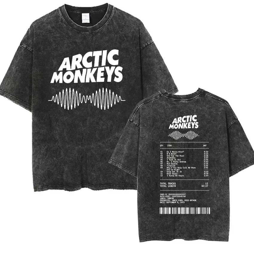 Retro Rock Arctic Monkeys Music Album Graphic T-Shrit Men's Vintage Washed Oversized Short Sleeve T Shirt Y2k Hip Hop Streetwear