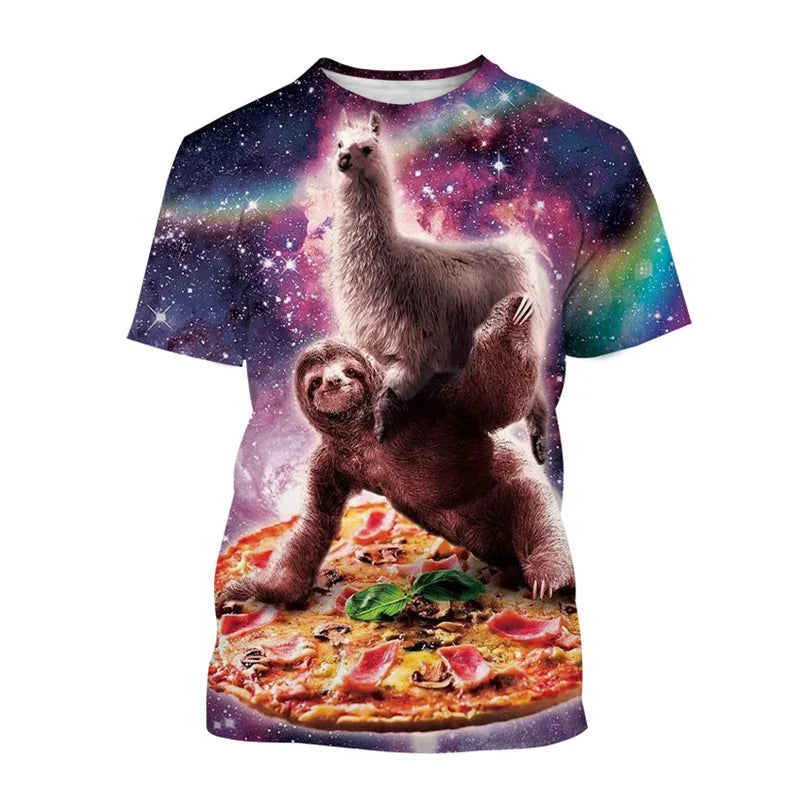 Funny Galaxy Sloth T Shirt For Men Kids Casual Animal Pizza 3d Print T-shirt Streetwear Tops Plus Size Short Sleeve Tee Shirts