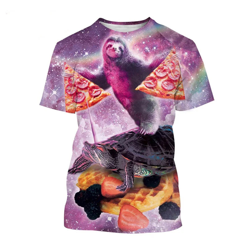 Funny Galaxy Sloth T Shirt For Men Kids Casual Animal Pizza 3d Print T-shirt Streetwear Tops Plus Size Short Sleeve Tee Shirts