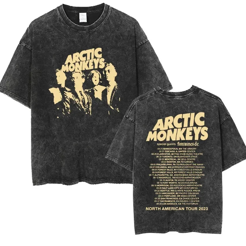 Retro Rock Arctic Monkeys Music Album Graphic T-Shrit Men's Vintage Washed Oversized Short Sleeve T Shirt Y2k Hip Hop Streetwear