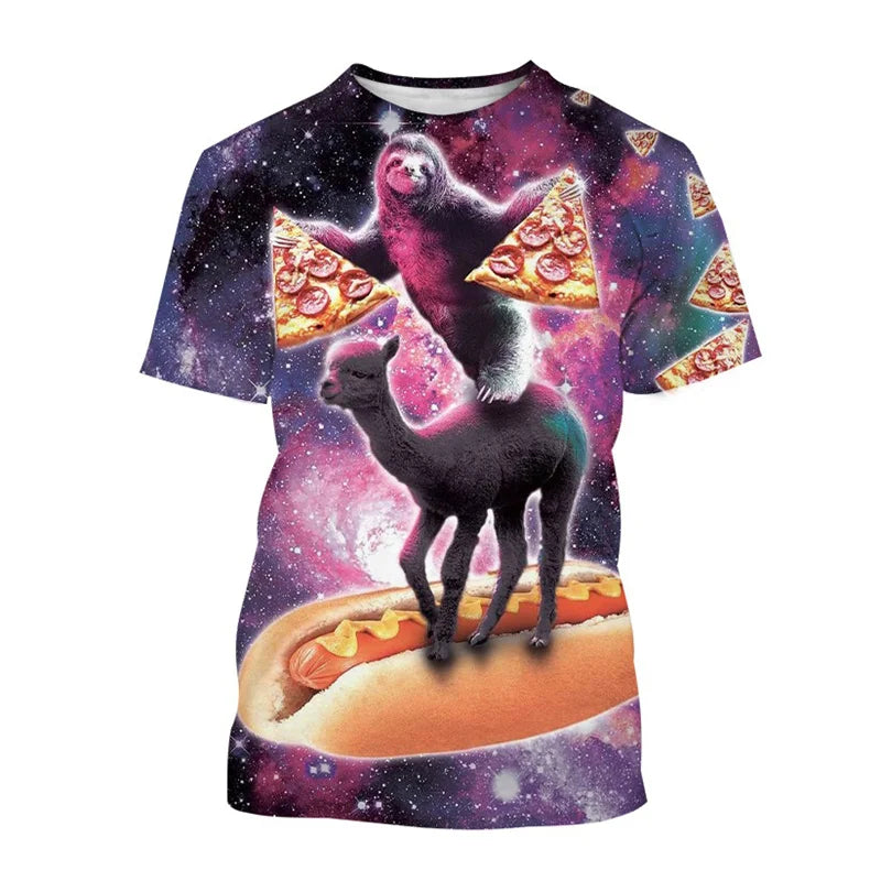 Funny Galaxy Sloth T Shirt For Men Kids Casual Animal Pizza 3d Print T-shirt Streetwear Tops Plus Size Short Sleeve Tee Shirts