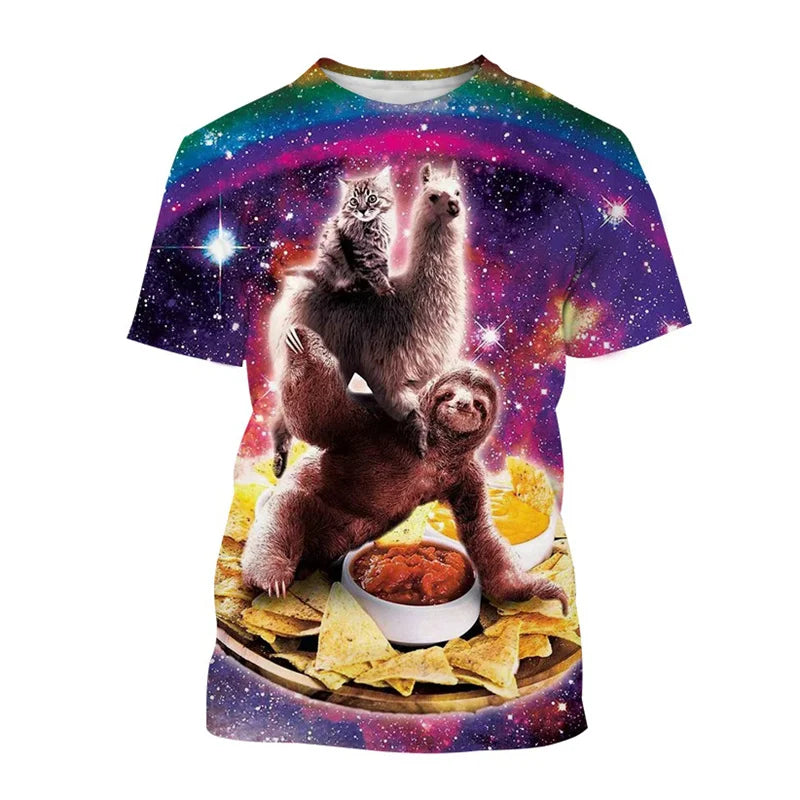 Funny Galaxy Sloth T Shirt For Men Kids Casual Animal Pizza 3d Print T-shirt Streetwear Tops Plus Size Short Sleeve Tee Shirts