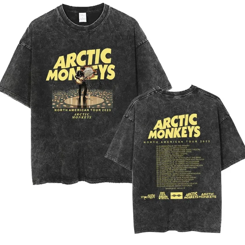 Retro Rock Arctic Monkeys Music Album Graphic T-Shrit Men's Vintage Washed Oversized Short Sleeve T Shirt Y2k Hip Hop Streetwear