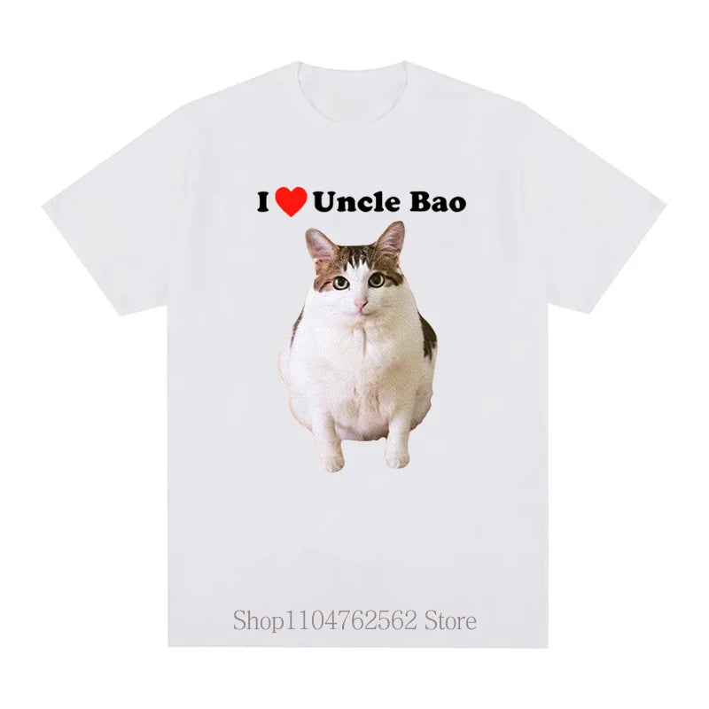 I Love Uncle Bao Cats Print T-shirts for Women Men Summer Casual Fashion Funny Loose Streetwear Tops O-Neck Short Sleeve Tees