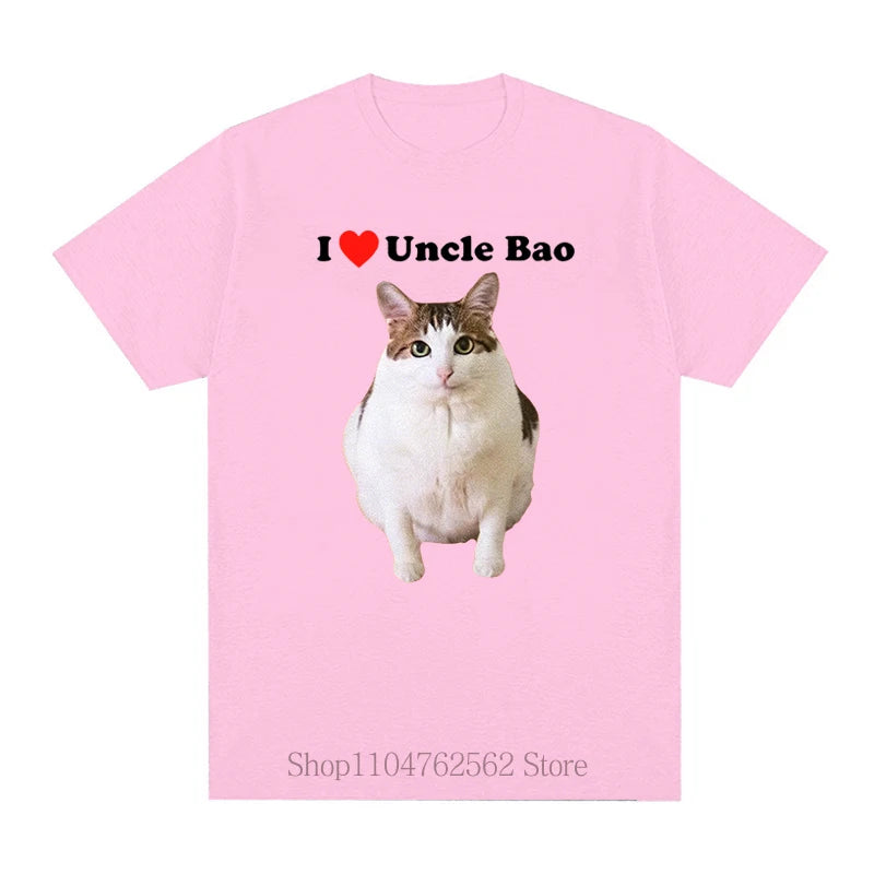 I Love Uncle Bao Cats Print T-shirts for Women Men Summer Casual Fashion Funny Loose Streetwear Tops O-Neck Short Sleeve Tees