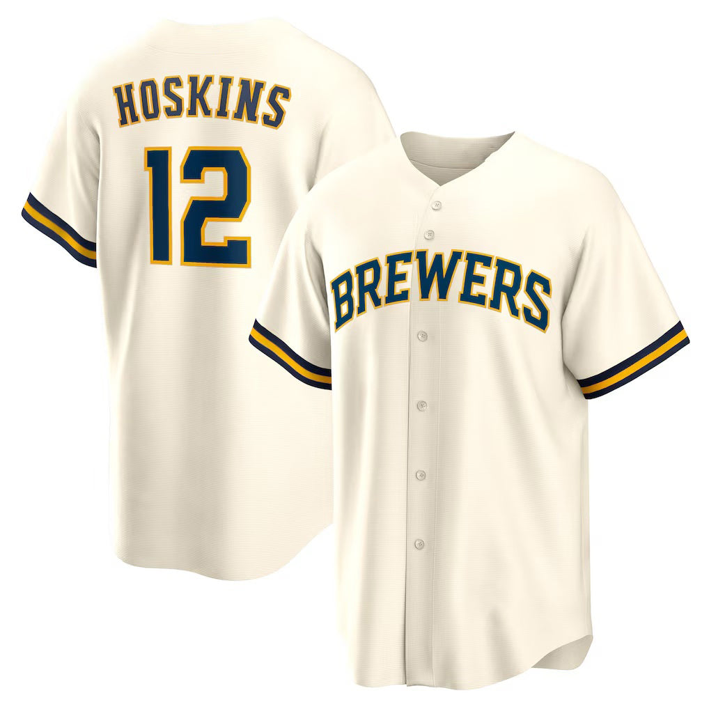 Milwaukee Brewers #12 Rhys Hoskins Cream HeidiMiller Home Replica Player Jersey