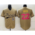 San Diego Padres #22 Juan Soto Tan HeidiMiller Pinstripe 2023 City Connect Cool Base Stitched Jersey 2