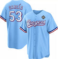 Texas Rangers #53 Adolis Garc¨ªa Blue HeidiMiller 2023 World Series Cool Base Stitched Jersey
