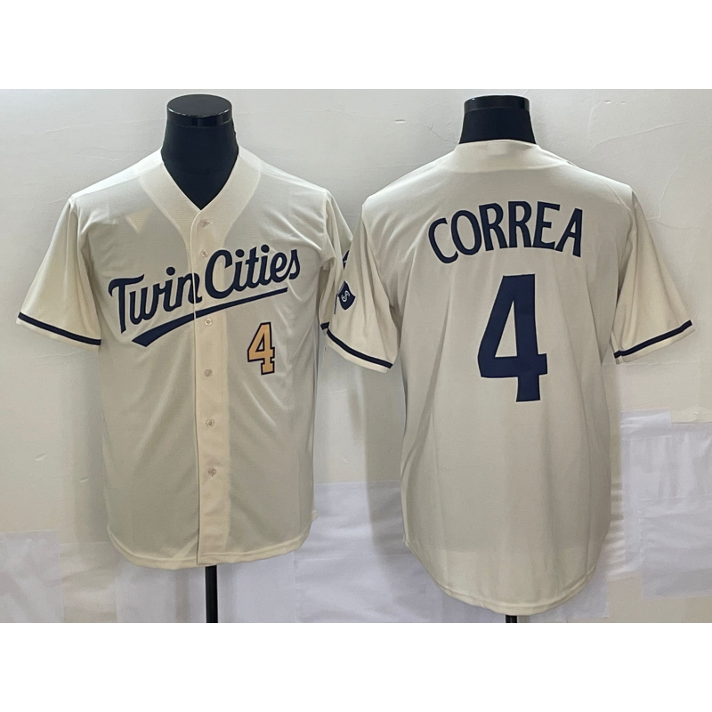 Minnesota Twins #4 Carlos Correa Number Cream HeidiMiller 2022 City Connect Cool Base Stitched Jersey
