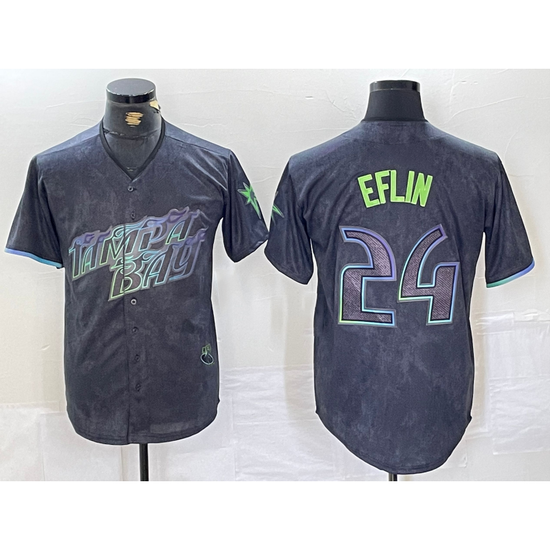 Tampa Bay Rays #24 Zach Eflin Charcoal HeidiMiller 2024 City Connect Limited Cool Base Jersey