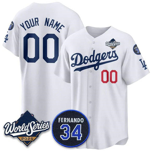 Custom Los Angeles Dodgers ACTIVE PLAYER White HeidiMiller 2025 World Series With No. 34 Patch Limited Stitched Jersey