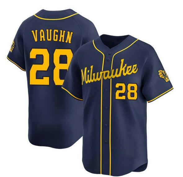 Milwaukee Brewers #28 Andrew Vaughn Navy HeidiMiller Alternate Limited Stitched Jersey