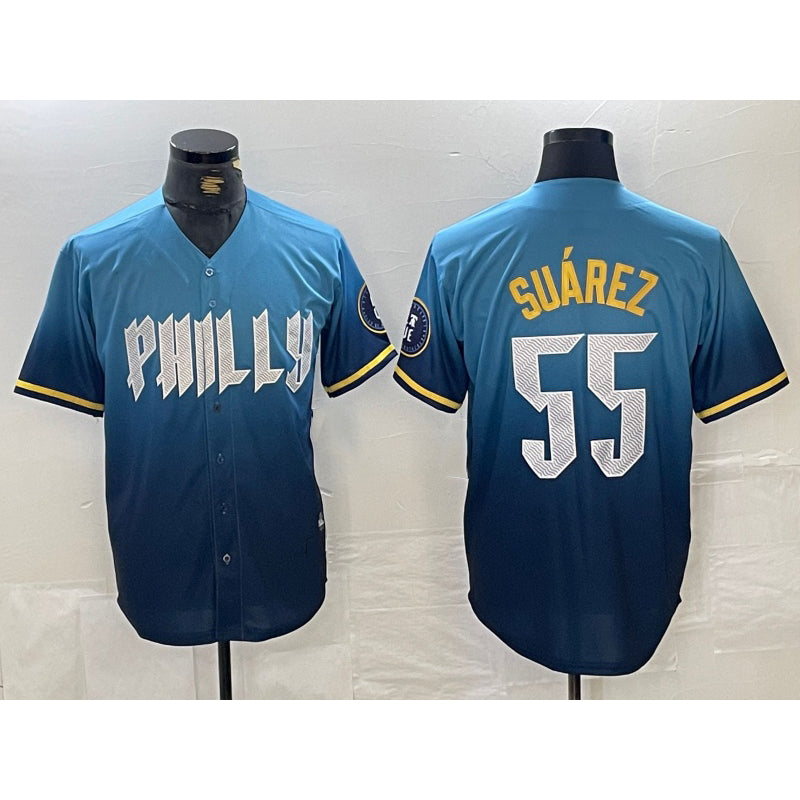 Philadelphia Phillies #55 Ranger Suarez Blue HeidiMiller 2024 City Cool Base Jersey
