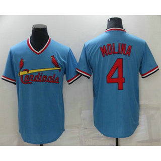 St. Louis Cardinals #4 Yadier Molina Light Blue HeidiMiller Pullover Cooperstown Collection Stitched Jersey