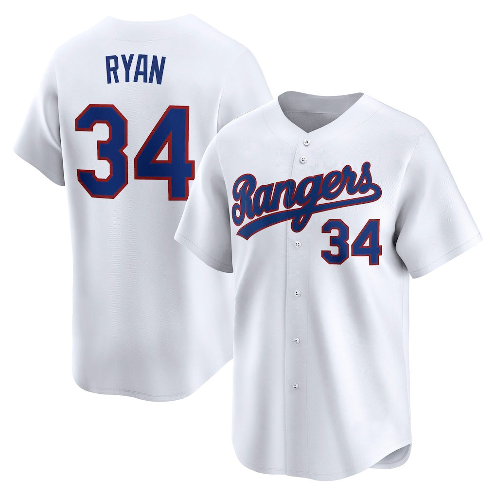 Texas Rangers #34 Nolan Ryan White HeidiMiller Throwback Cooperstown Collection Limited Jersey