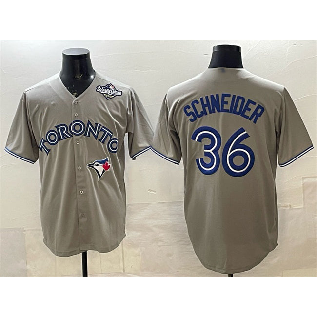 Toronto Blue Jays #36 Davis Schneider Gray HeidiMiller 2025 World Series Cool Base Stitched Jersey