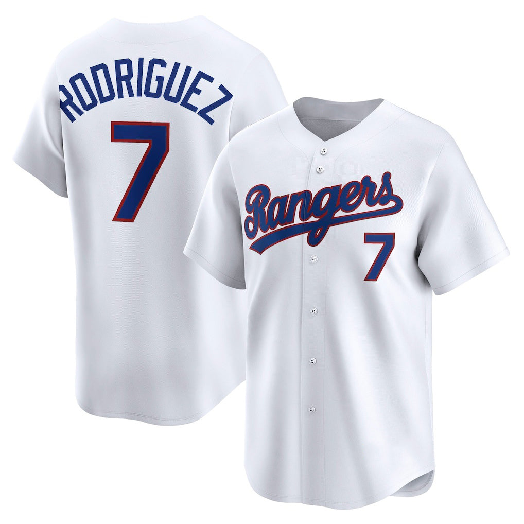 Texas Rangers #7 Ivan Rodriguez White HeidiMiller Throwback Cooperstown Collection Limited Jersey