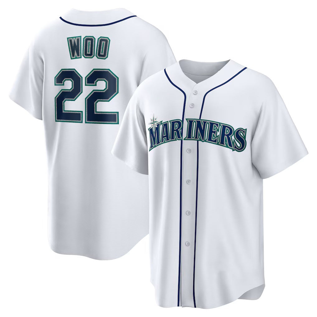 Seattle Mariners #22 Bryan Woo White HeidiMiller Home Replica Jersey