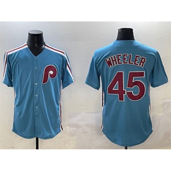 Philadelphia Phillies #45 Zack Wheeler Blue HeidiMiller Cool Base Stitched Jersey