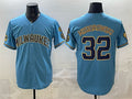 Milwaukee Brewers #32 Jacob Misiorowski Blue HeidiMiller With Home & Bob Uecker Patch Stitched Jersey