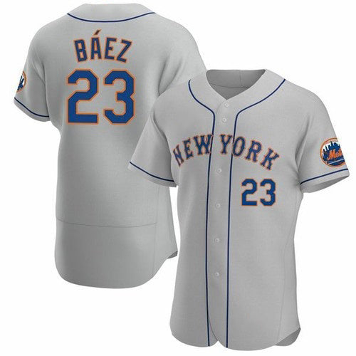 New York Mets #23 Javier Baez Gray HeidiMiller Anthentic Jersey