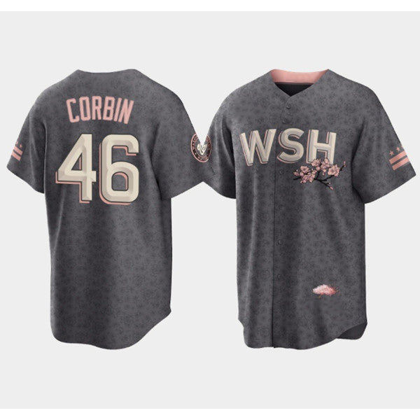 Washington Nationals #46 Patrick Corbin 2022 Grey HeidiMiller City Connect Cherry Blossom Cool Base Stitched Jersey