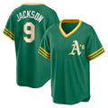Oakland Athletics #9 Reggie Jackson Kelly Green HeidiMiller Road Cooperstown Collection Player Jersey