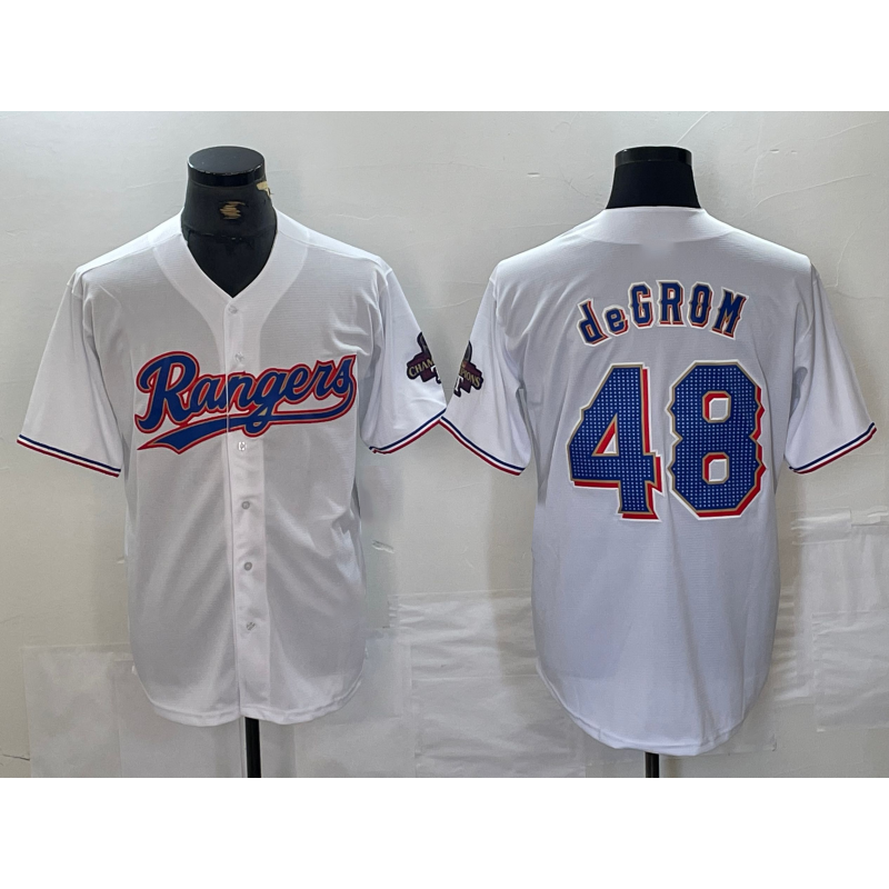 Texas Rangers #48 Jacob deGrom White HeidiMiller 2024 Gold Collection Limited Cool Base Jersey