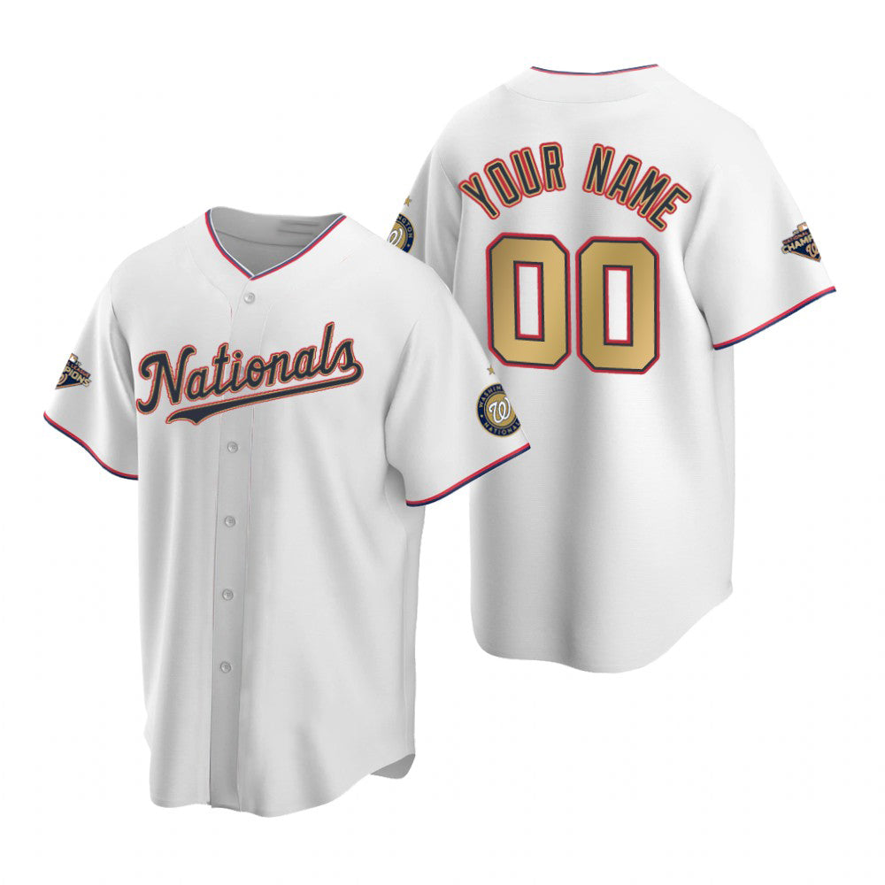 Custom Washington Nationals White Gold HeidiMiller 2019 World Series Champions Stitched Cool Base Jersey