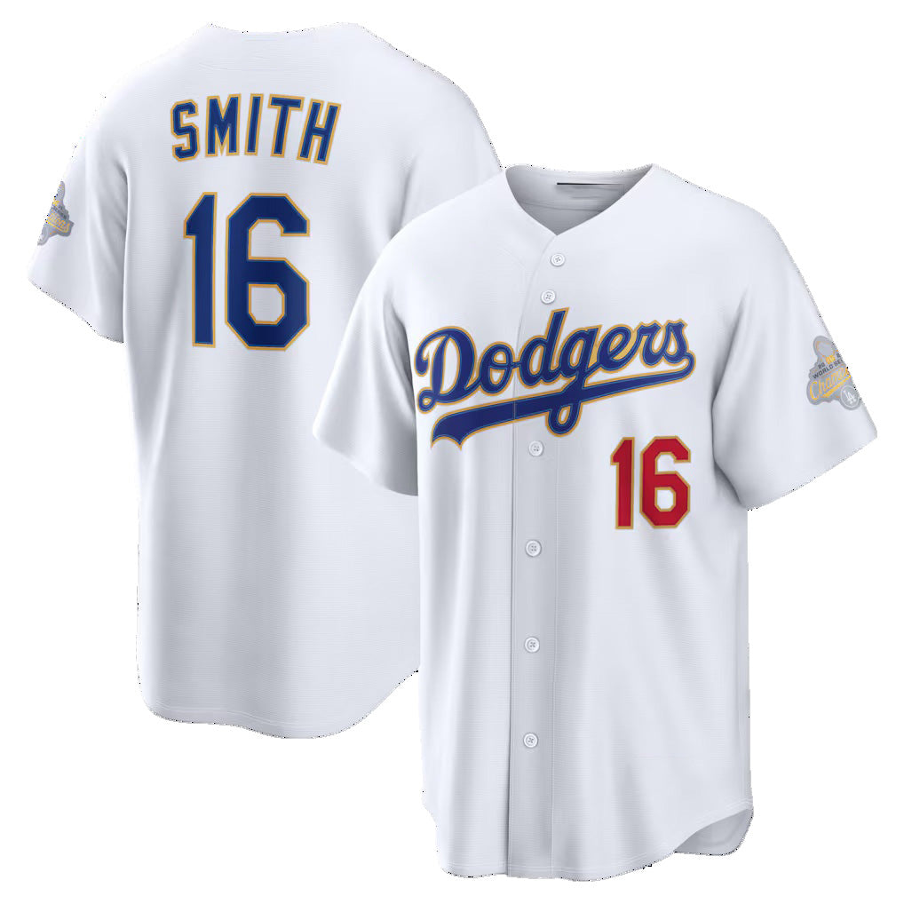 Los Angeles Dodgers #16 Will Smith White HeidiMiller 2026 Gold Collection Stadium Jersey
