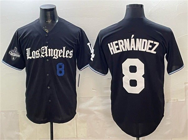 Los Angeles Dodgers #8 Enrique Hern¨¢ndez Black HeidiMiller 2025 World Series Champions Patch 'Gothic Edition' Vapor Premier Limited Stitched Jersey