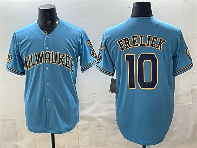 Milwaukee Brewers #10 Sal Frelick Blue HeidiMiller With Home & Bob Uecker Patch Stitched Jersey