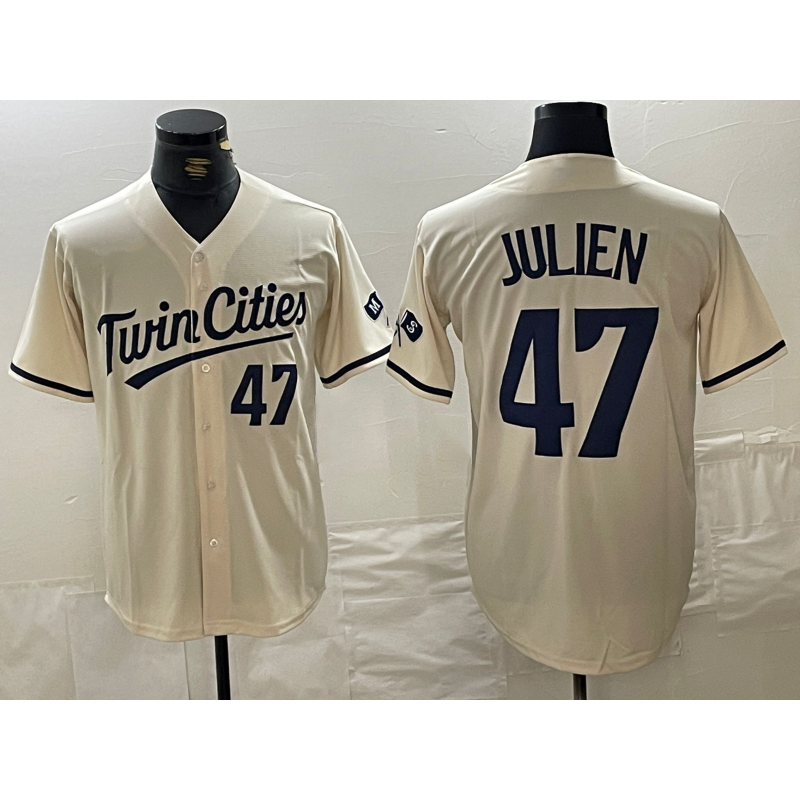 Minnesota Twins #47 Edouard Julien Number Cream HeidiMiller Cool Base Stitched Jersey