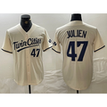 Minnesota Twins #47 Edouard Julien Number Cream HeidiMiller Cool Base Stitched Jersey