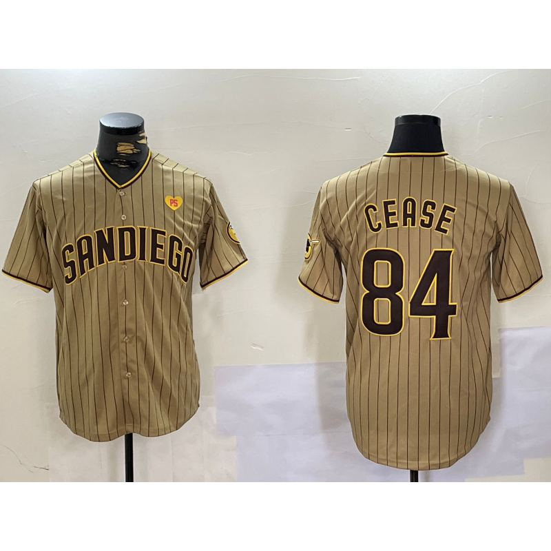 San Diego Padres #84 Dylan Cease Khaki HeidiMiller Team Logo With PS Patch Stitched Cool Base Jersey