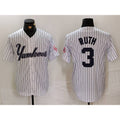 New York Yankees #3 Babe Ruth White HeidiMiller Pinstripe Fashion Cool Base Jersey 3