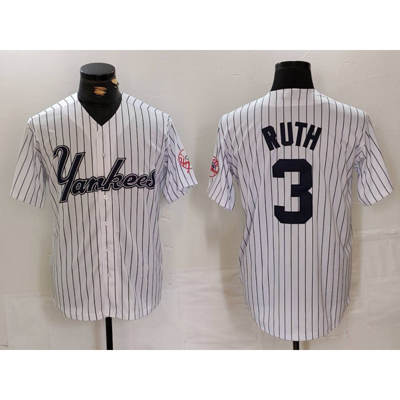 New York Yankees #3 Babe Ruth White HeidiMiller Pinstripe Fashion Cool Base Jersey 3