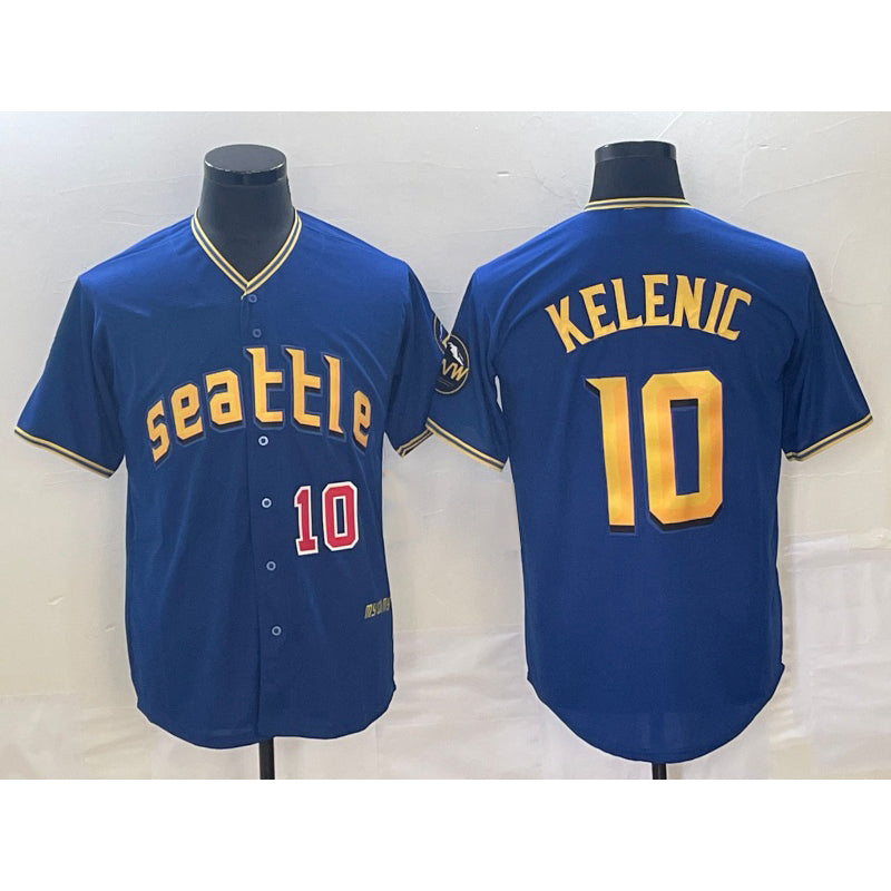 Seattle Mariners #10 Jarred Kelenic Number Blue HeidiMiller 2023 City Connect Cool Base Stitched Jersey