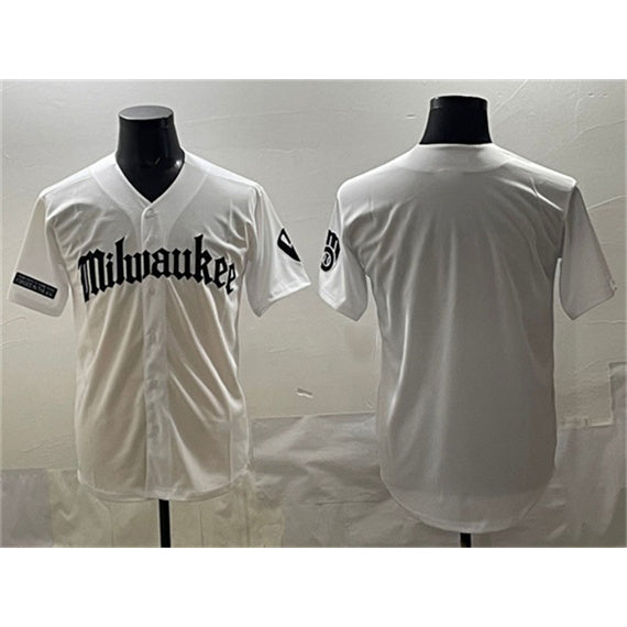 Milwaukee Brewers Blank White HeidiMiller 'Gothic 414 Shadows Edition' Vapor Premier Limited Stitched Jersey