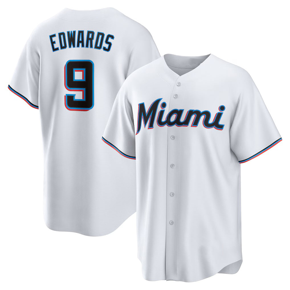 Miami Marlins #9 Xavier Edwards White HeidiMiller Home Replica Jersey