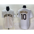 Milwaukee Brewers #10 Sal Frelick White HeidiMiller Pinstripe 2025 With Patch Stitched Jersey