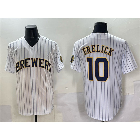 Milwaukee Brewers #10 Sal Frelick White HeidiMiller Pinstripe 2025 With Patch Stitched Jersey