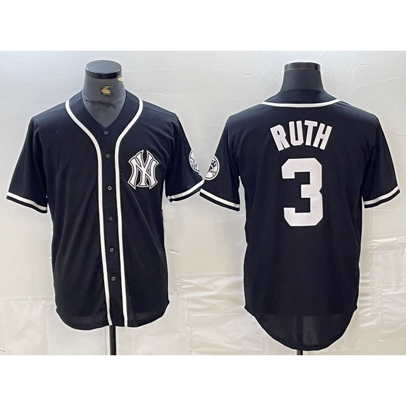 New York Yankees #3 Babe Ruth Black White HeidiMiller Cool Base Stitched Jersey