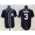 New York Yankees #3 Babe Ruth Black White HeidiMiller Cool Base Stitched Jersey